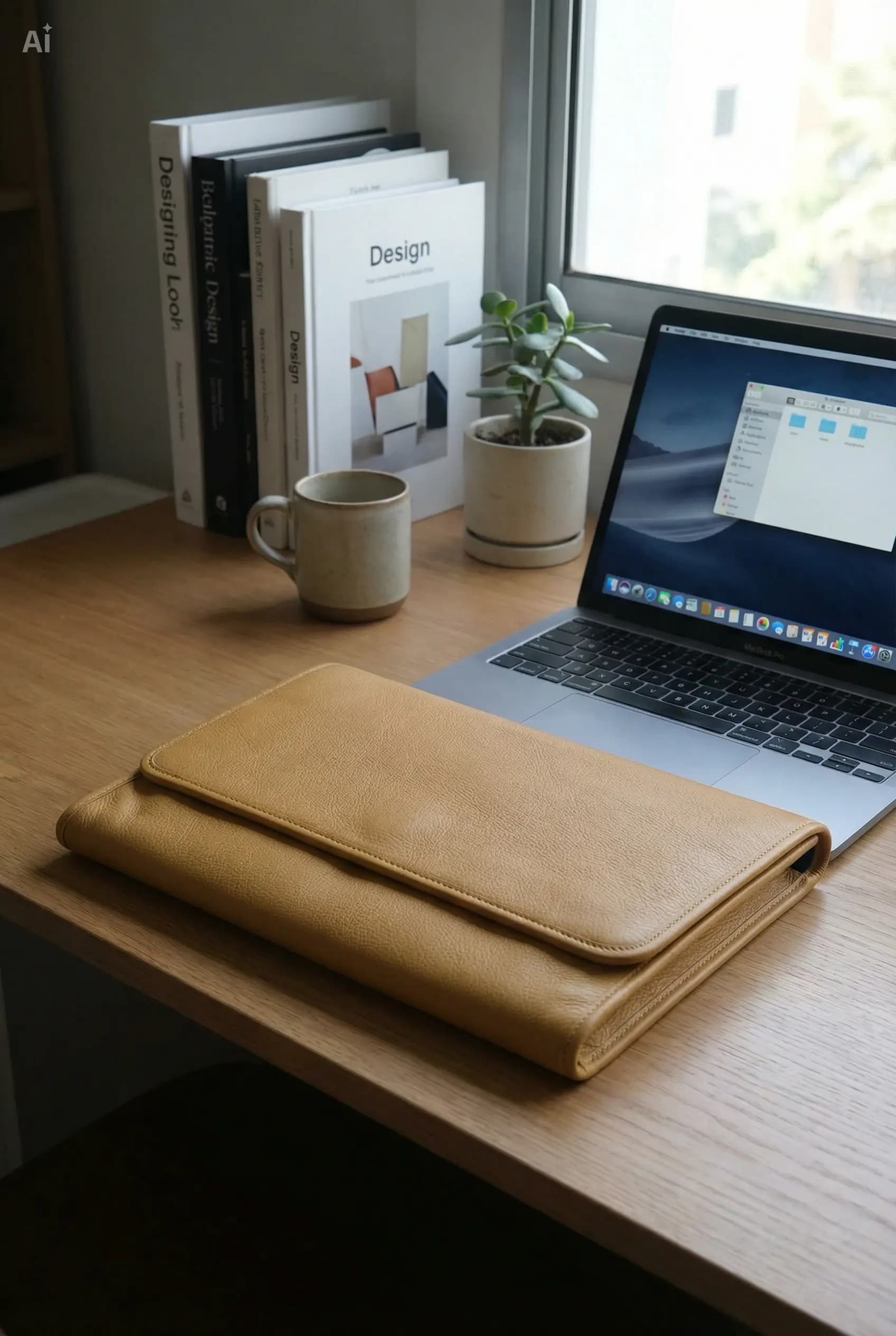Funda porta notebook de cuero natural